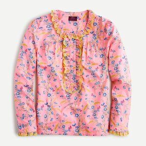 J. Crew Cotton Poplin Ruffle Blouse in Liberty® Wheat Bouquet Floral Print XXS
